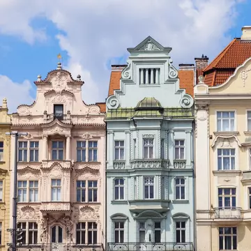 Colorful architecture of  Square of the Republic in Pilsen. Pilsen, Czech Republic