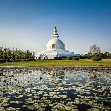 The World Peace Pagoda in Lumbini, Nepal. imageBROKER.com/Shutterstock