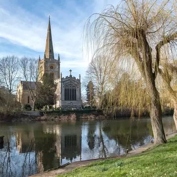 Holy Trinity Church on the banks of the river Avon in Stratford upon Avon, UK.  The grave of playright William Shakespeare is in the church.