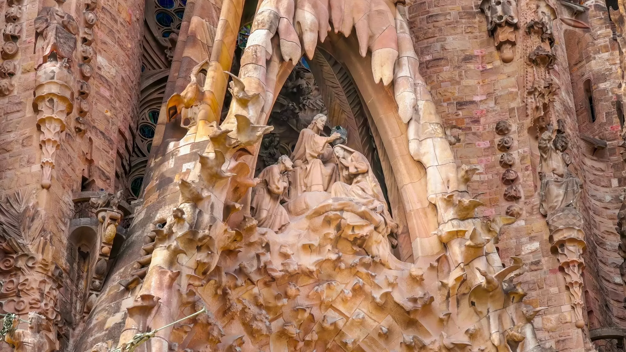 A shot of the nativity scene on the east side of La Sagrada Familia