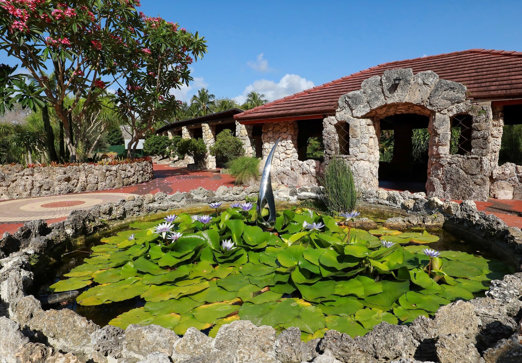 PINECREST, FLORIDA, USA: Water lily garden at Pinecrest Gardens a lush exotic botanical garden as seen on May 23, 2021.