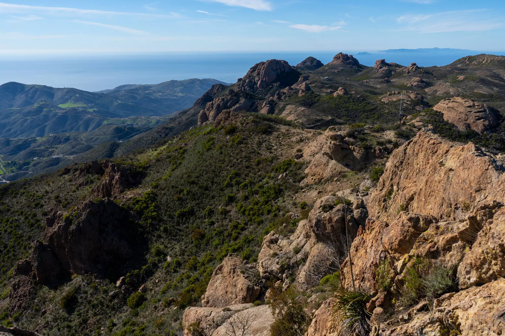 Views hiking to the peak of Sandstone Mountain, the tallest peak in the Santa Monica Mountain Range.