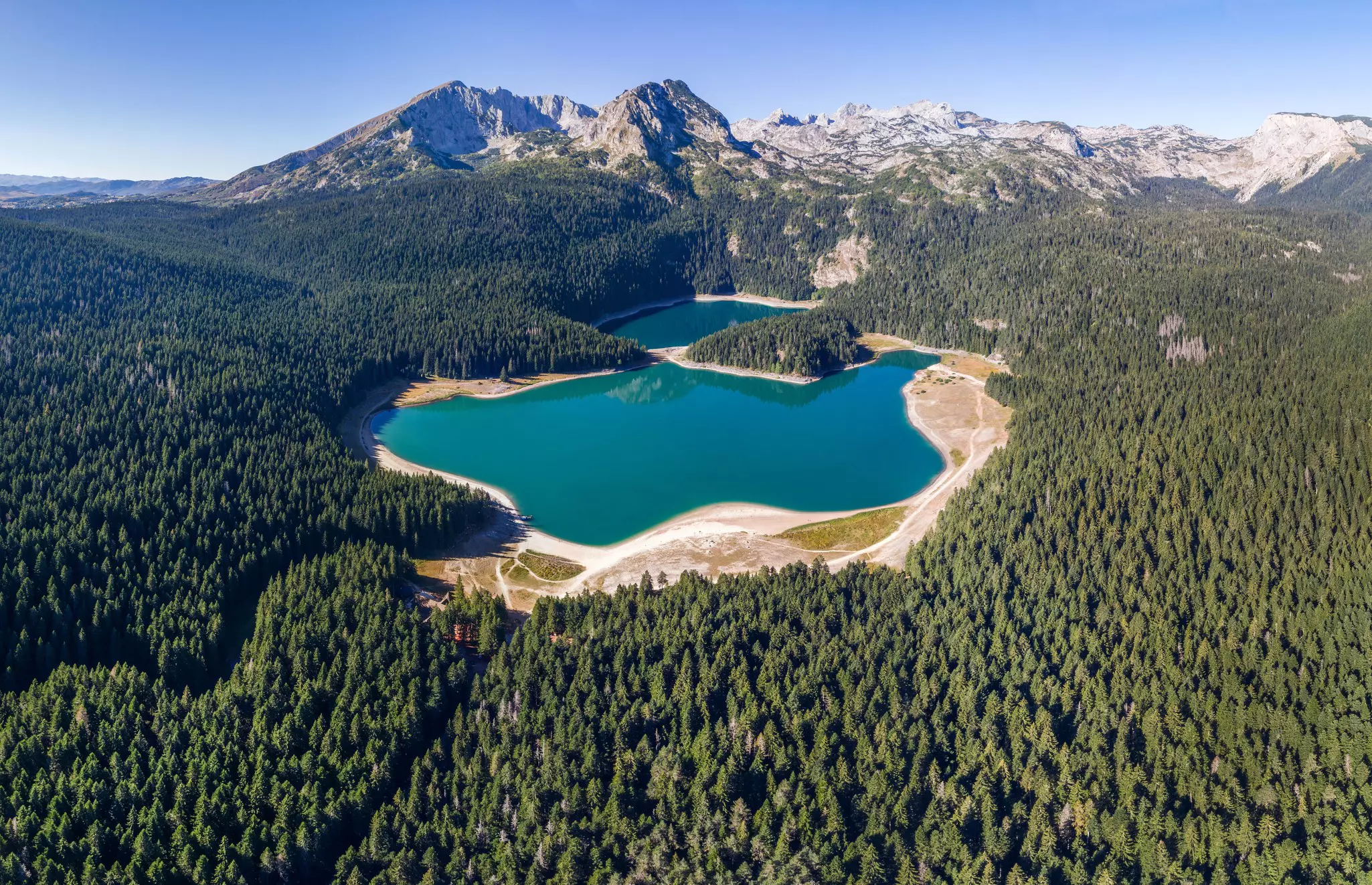 Aerial view of Black lake in Durmitor National Park, Montenegro.