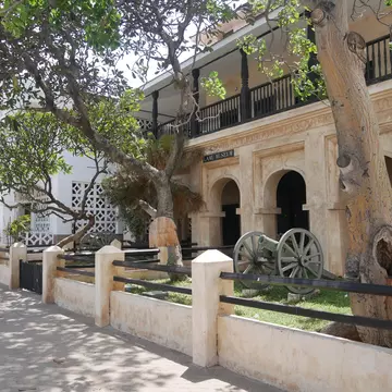 Lamu, Kenya – 01.23.2023: Wide angle view of the Lamu Museum in the old town