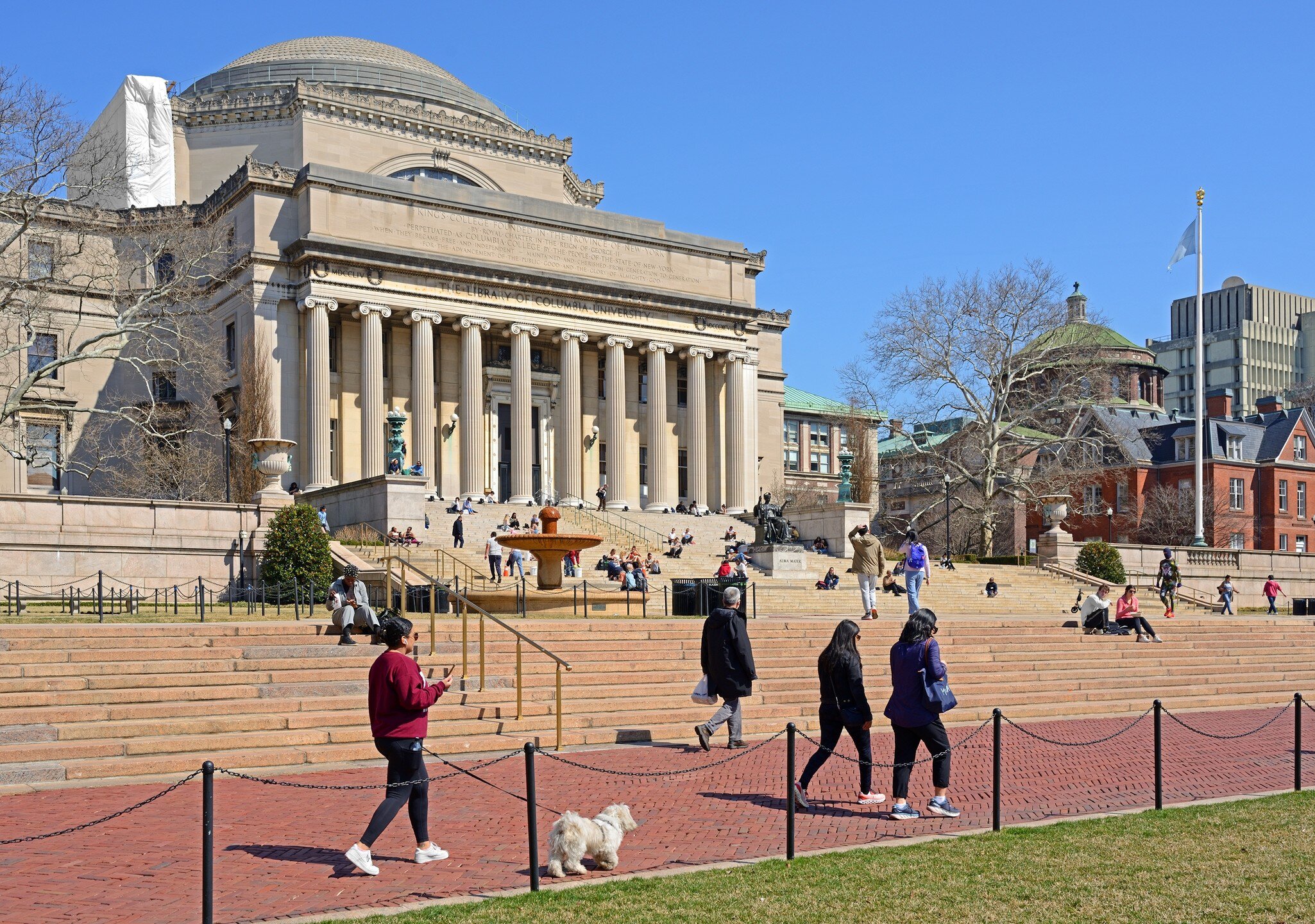 NEW YORK, USA - MARCH 18, 2022: Students on steps leading to Low Memorial Library on Morningside Heights campus of Columbia University. Sunny spring day  License Type: media  Download Time: 2023-12-13T12:36:29.000Z  User: FergalCo  Is Editorial: Yes  purchase_order:   