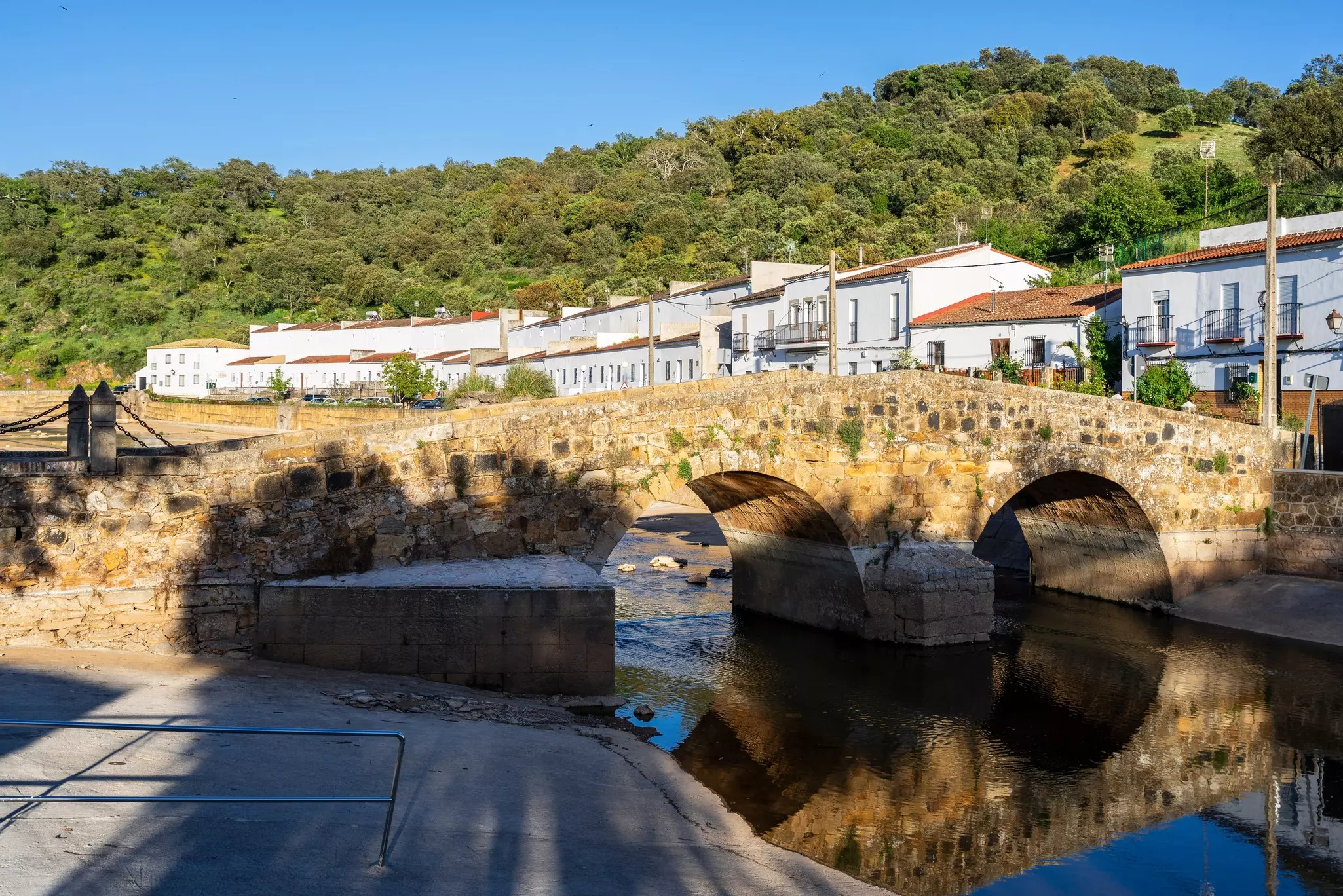 Roman-era bridge over the Galindón River, renovated in the Middle Ages, San Nicolás del Puerto, Sierra Morena, Sierra Norte de Sevilla, province of Seville, Andalusia,