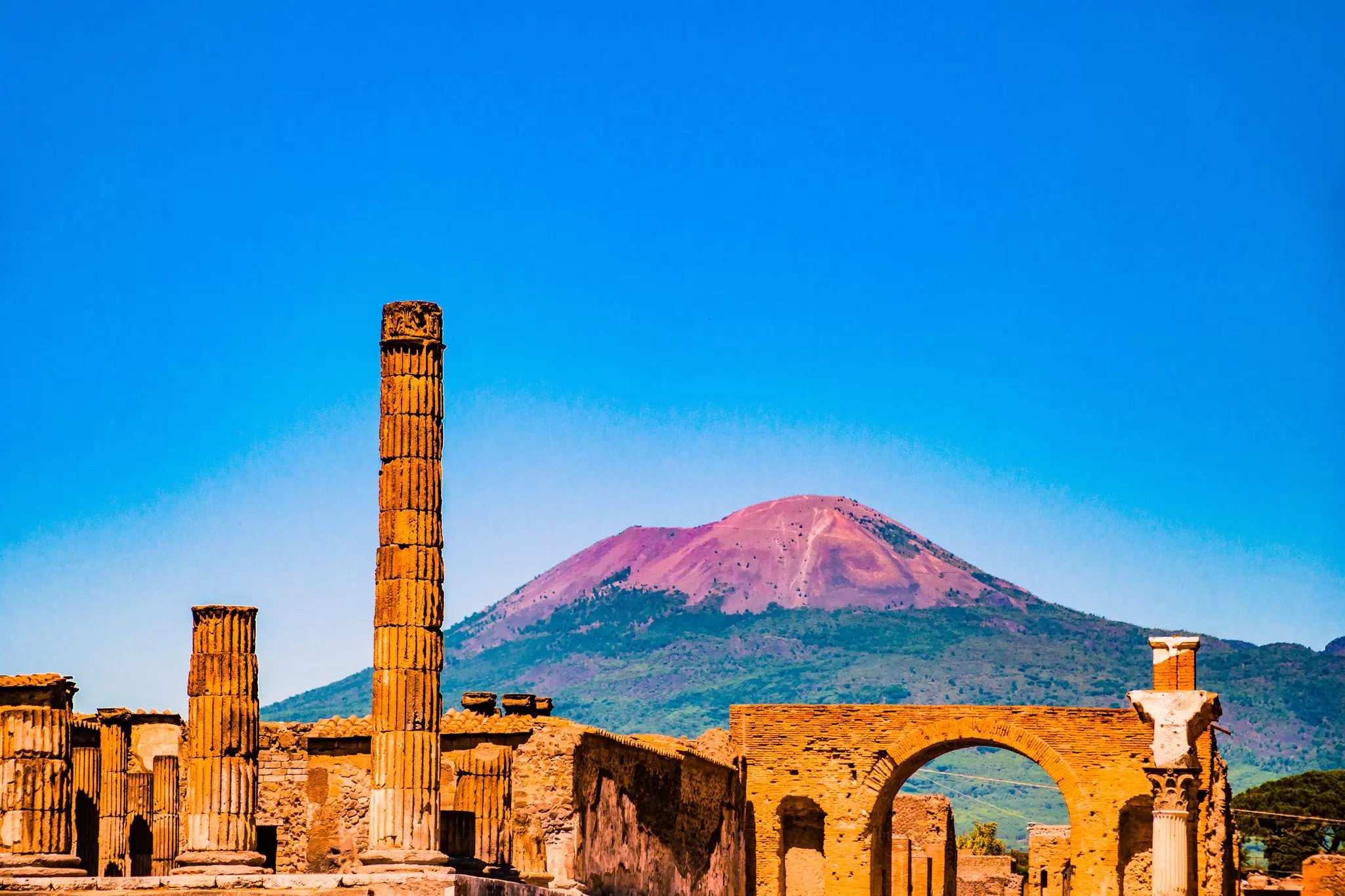 The ancient site of Pompeii overlooked by Mt Vesuvius, Italy