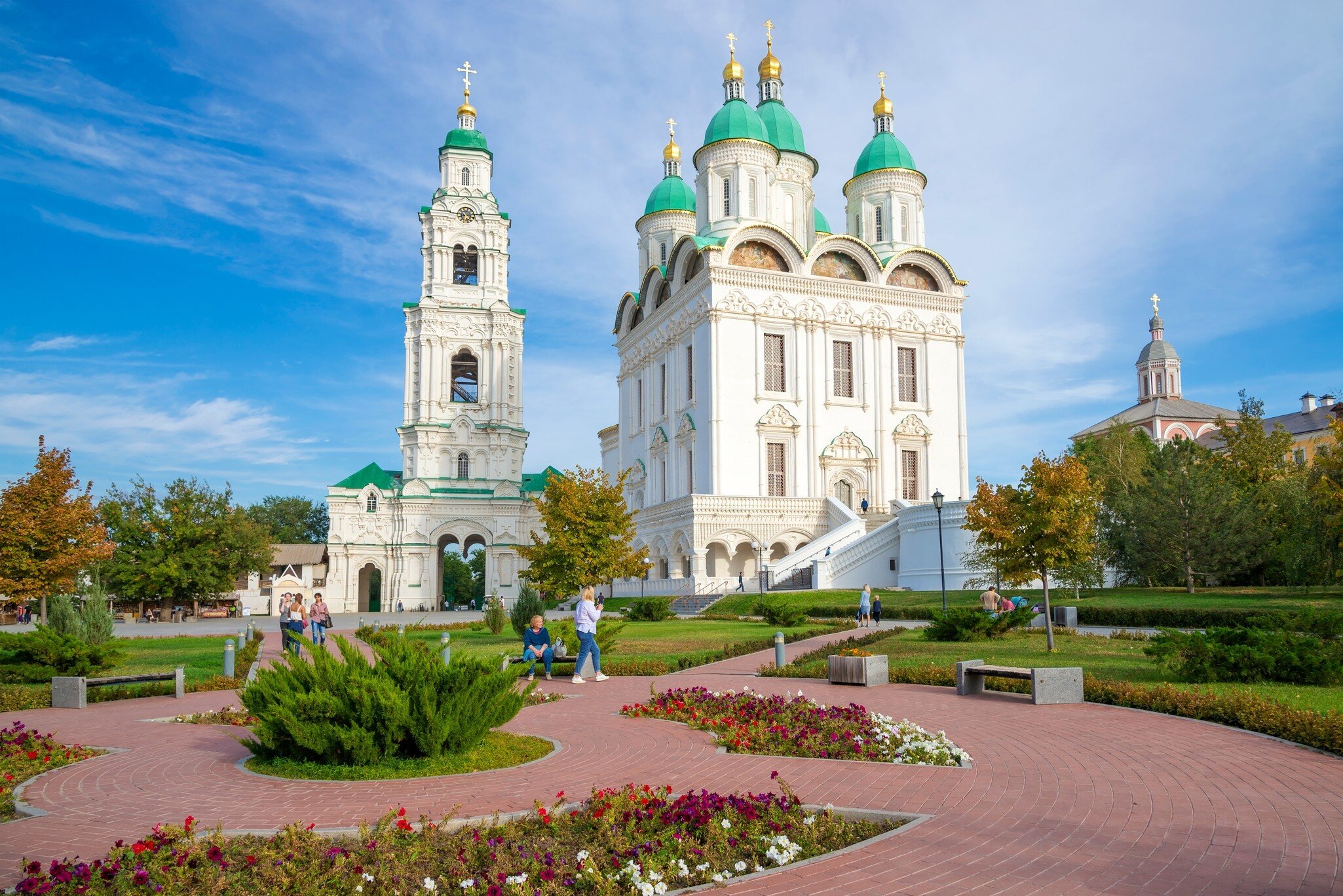 ASTRAKHAN, RUSSIA - SEPTEMBER 22, 2021: Prechistenskaya bell tower and Cathedral of the Assumption. Kremlin in Astrakhan; Shutterstock ID 2076415900;