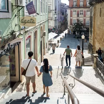 People walking in the Baixa de Coimbra in Portugal.