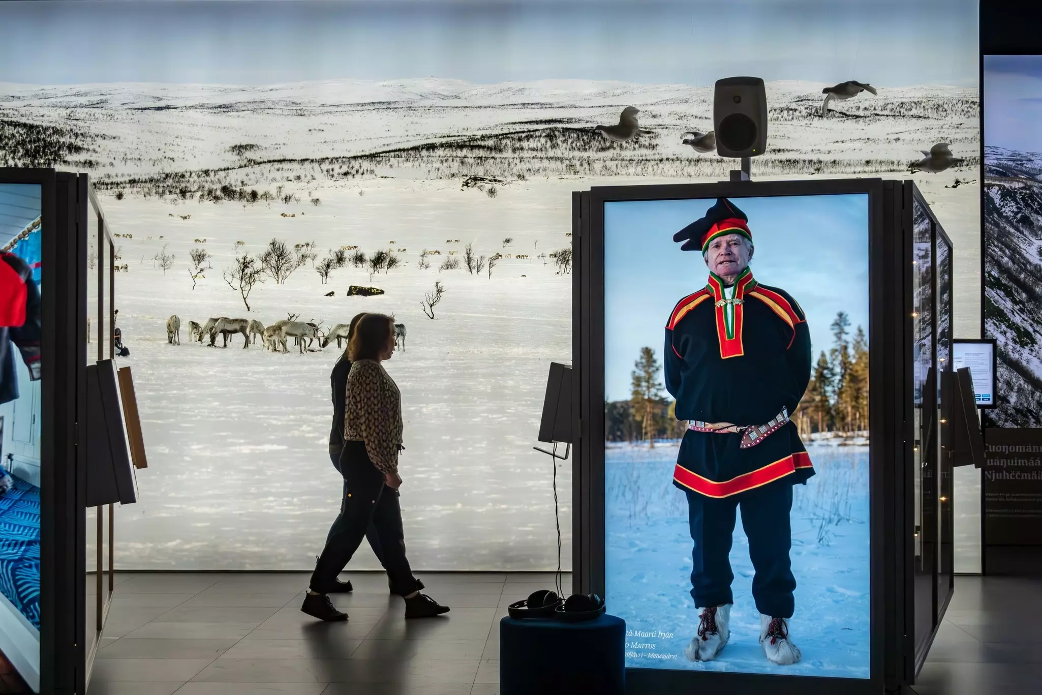The interior of an exhibition about the Sami life at the Siida Museum, the museum of the Sámi people.