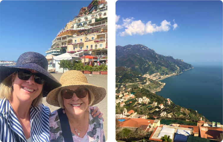 Left: Brekke and Mom in Positano; Right: Ravello