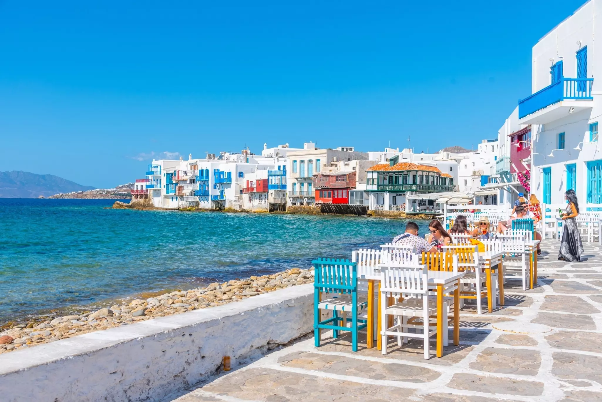 Restaurant facing Little Venice at Mykonos, Greece