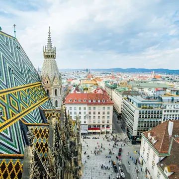 A famous view of the city from the tower of the church of St. Stephen.