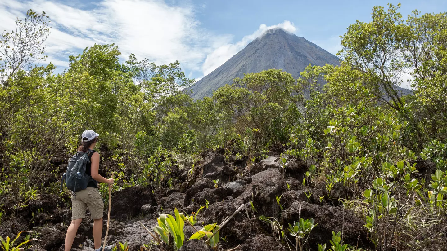 Woman hiking the Arenal 1968 Trail in Costa Rica.