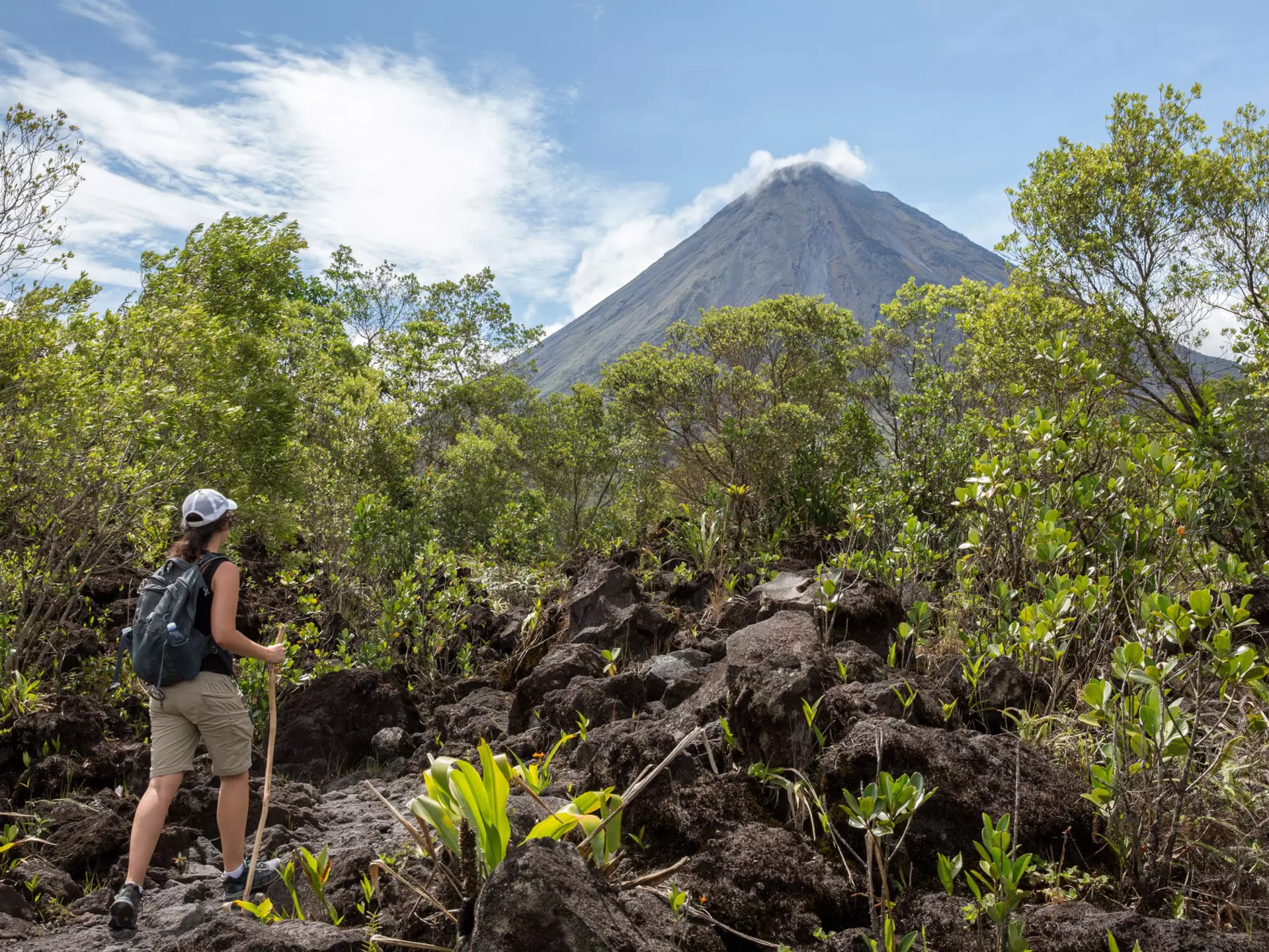 Woman hiking the Arenal 1968 Trail in Costa Rica.