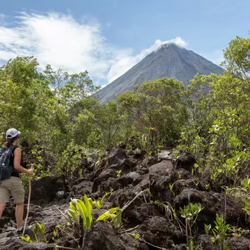 Woman hiking the Arenal 1968 Trail in Costa Rica.