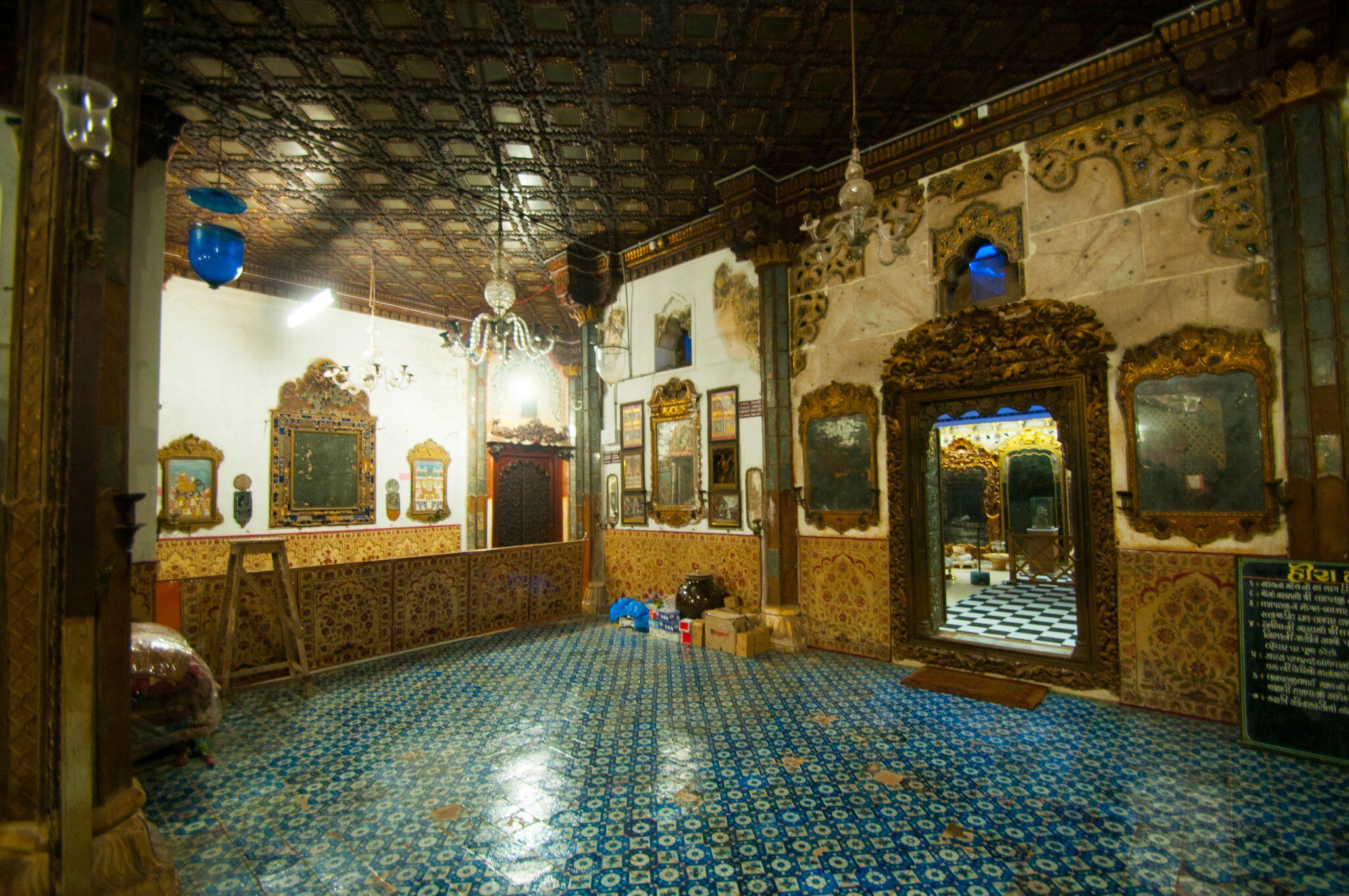 Interior of eighteenth-century palace Aina Mahal or Prag Mahal this Palace partly destroyed during an earthquake in the Bhuj town of Gujarat, India.