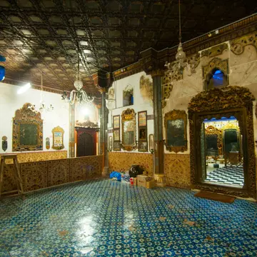 Interior of eighteenth-century palace Aina Mahal or Prag Mahal this Palace partly destroyed during an earthquake in the Bhuj town of Gujarat, India.