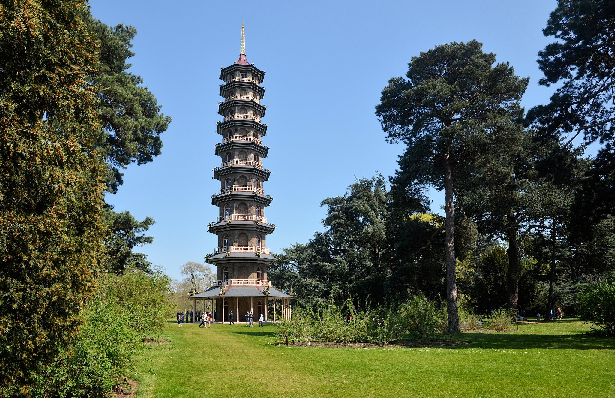 LONDON - APRIL 20, 2019. The octagonal Great Pagoda erected in 1762 in the Chinese style at Kew Gardens, Richmond, London, UK.; Shutterstock ID 1398226547;