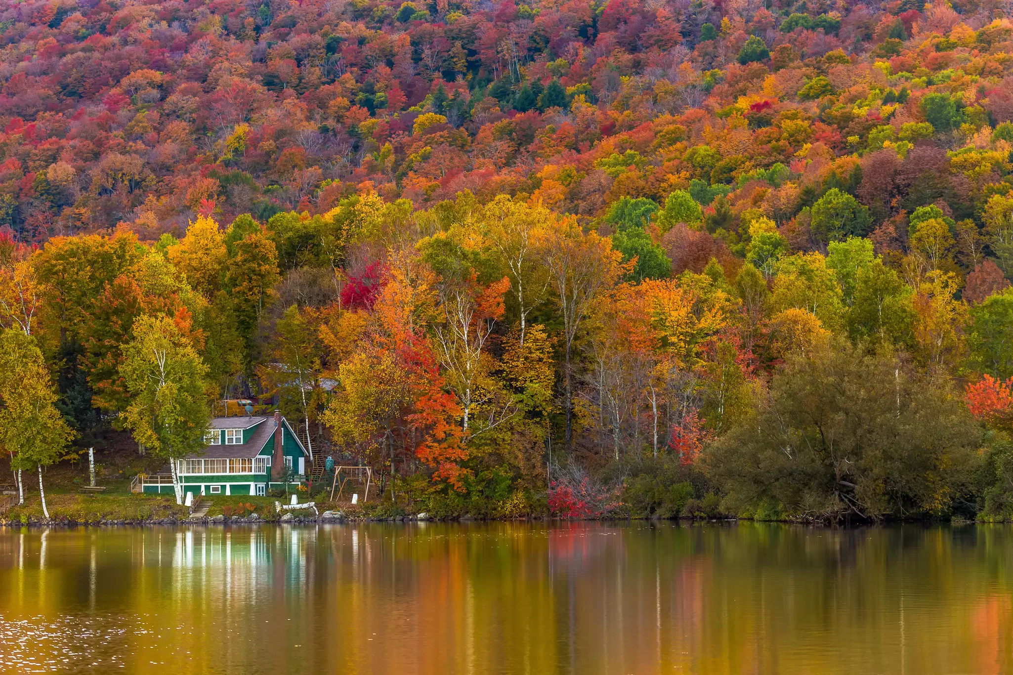 Elmore State Park with autumn foliage in Vermont