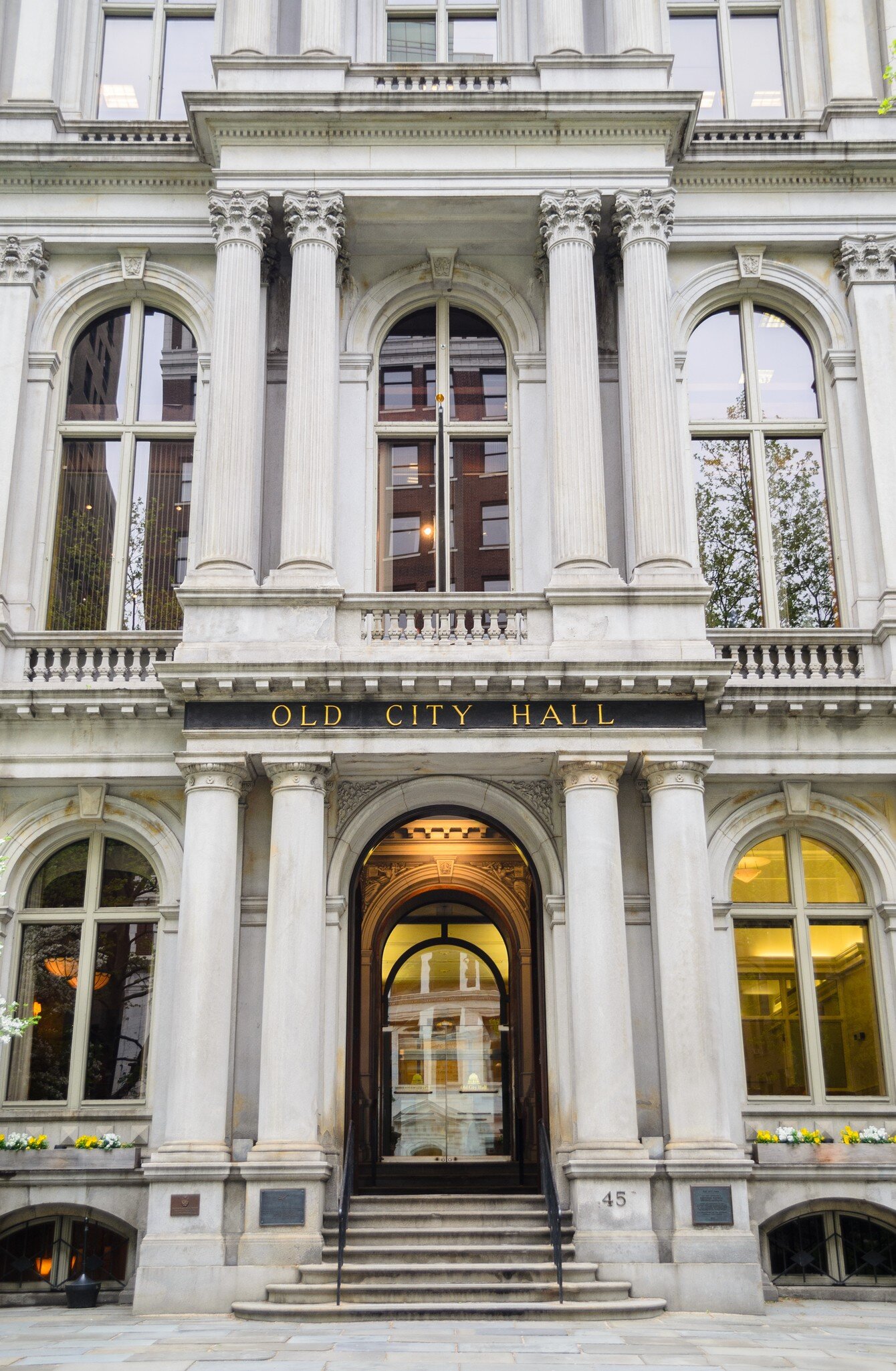 Entrance to the Old City Hall in Boston, Massachusetts.