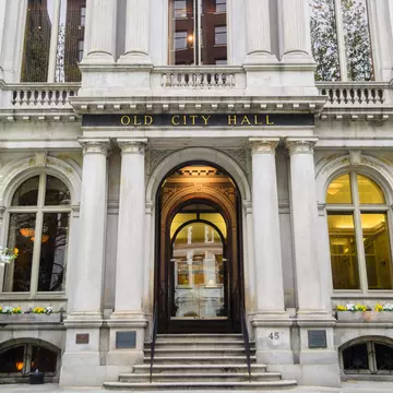 Entrance to the Old City Hall in Boston, Massachusetts.