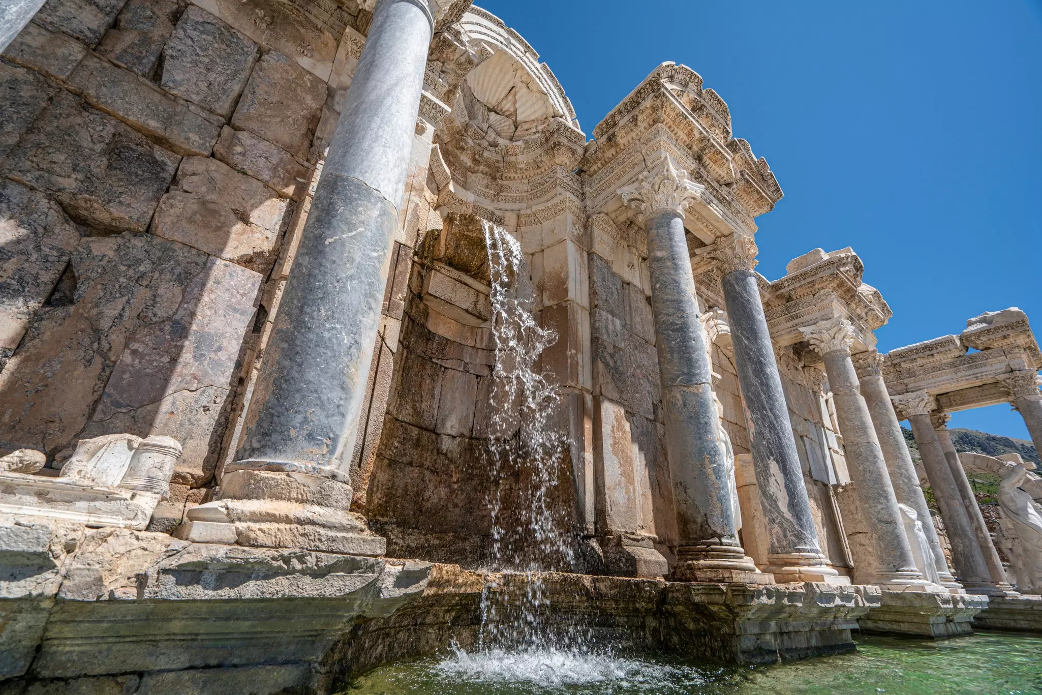 The spectacular restored fountain is the centerpiece of Sagalassos. Selcuk Oner/Shutterstock