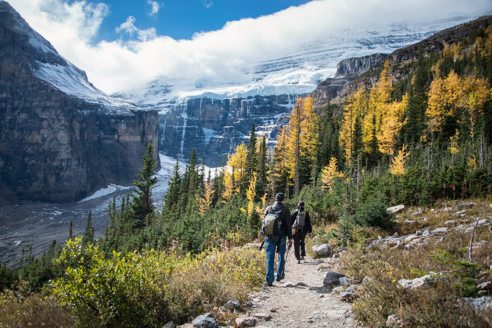 Hiking the Plain of Six Glaciers from Lake Louise in Banff National Park.