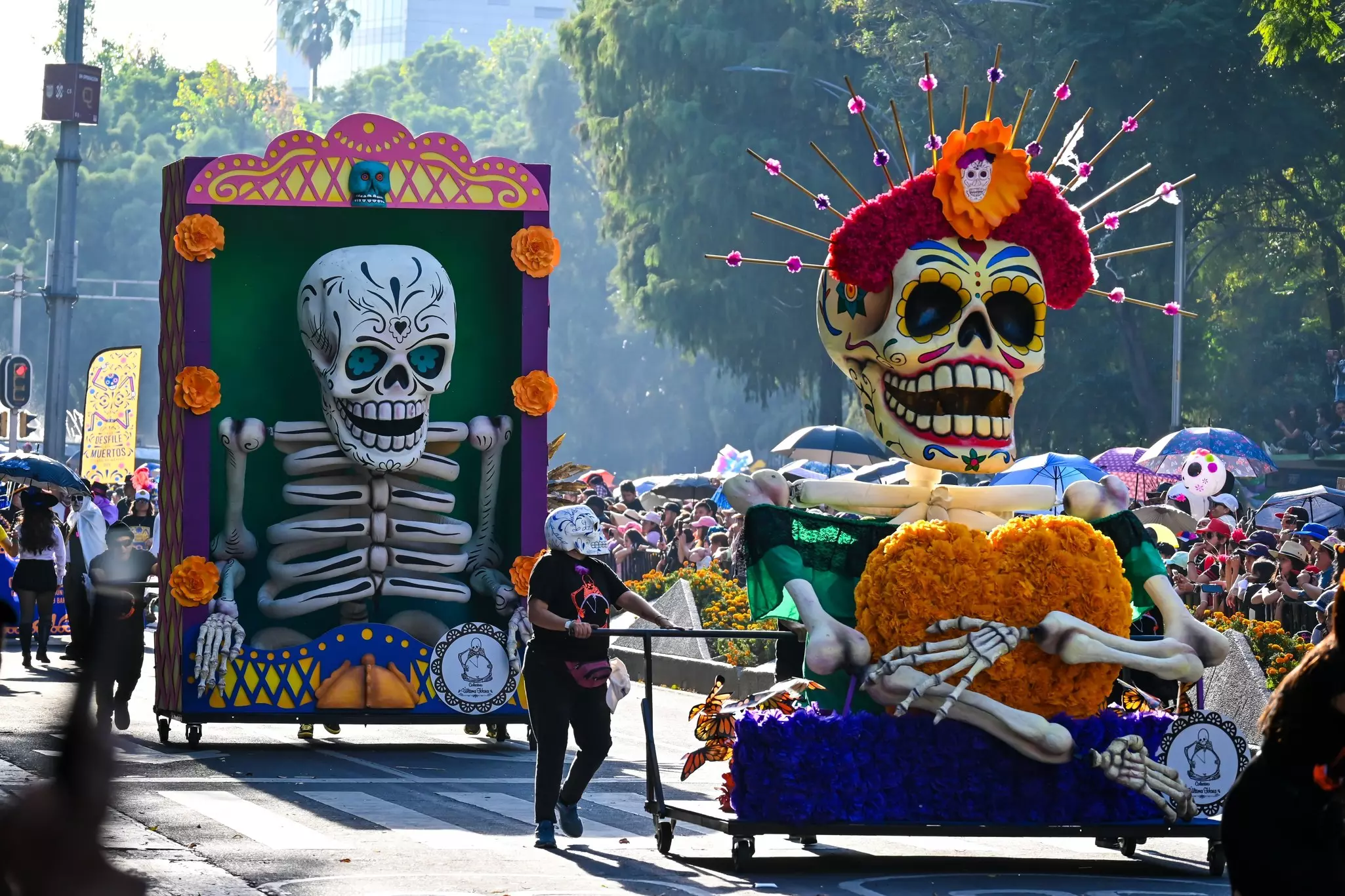 Skeleton floats at the Day of the Dead parade in Mexico City, Mexico. 