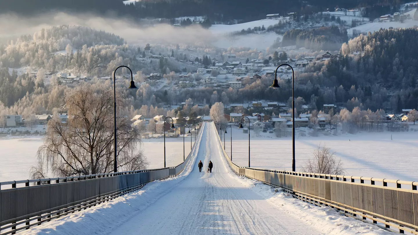 Bridge over Lake Mjosa in Lillehammer, Norway.
