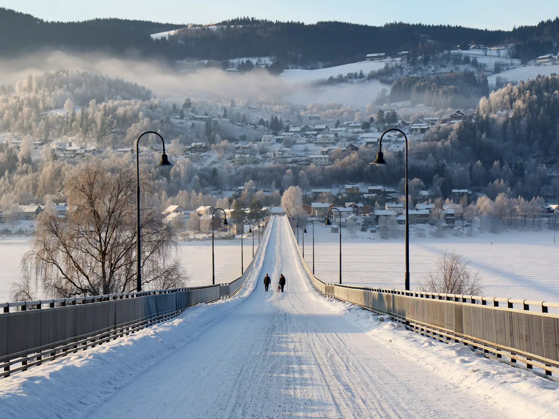 Bridge over Lake Mjosa in Lillehammer, Norway.