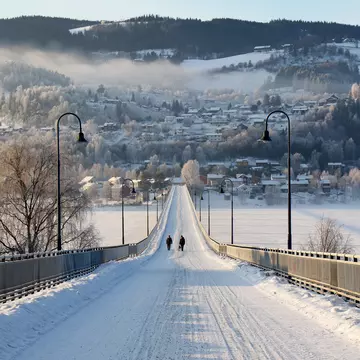Bridge over Lake Mjosa in Lillehammer, Norway.