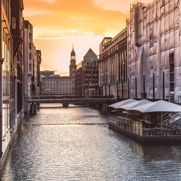 Sunset near the townhall at the small Alster river in Hamburg. Manuel Bischof / Getty Images