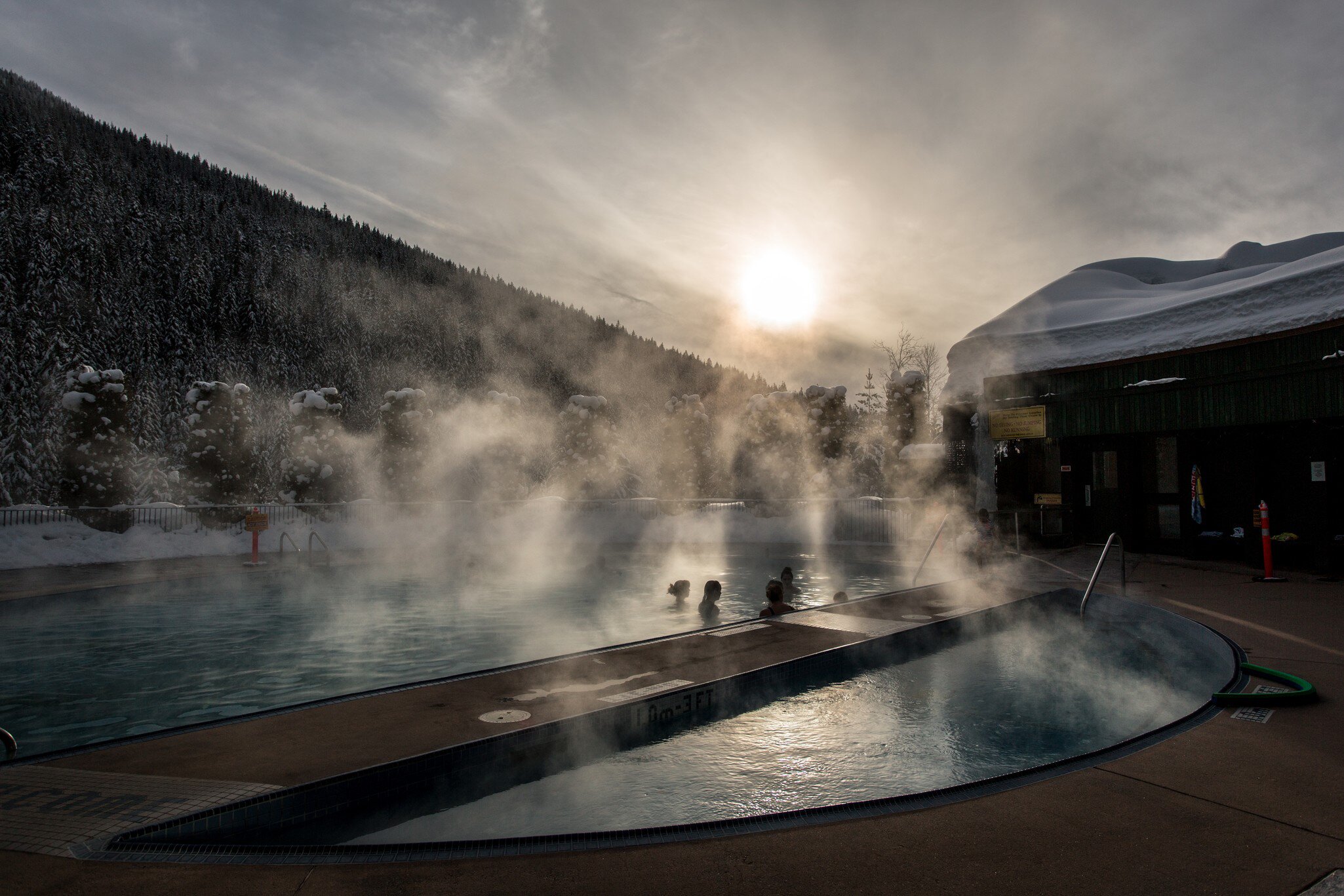 **RIGHTS MANAGED** please contact: Ava Nelson anelson@nakusp.com cc info@nakusphotsprings.com -- Nakusp Hotsprings pools during the winter