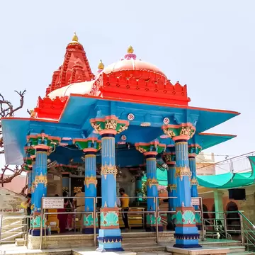 Exterior of the Brahma Temple located in Pushkar, Rajasthan, India.