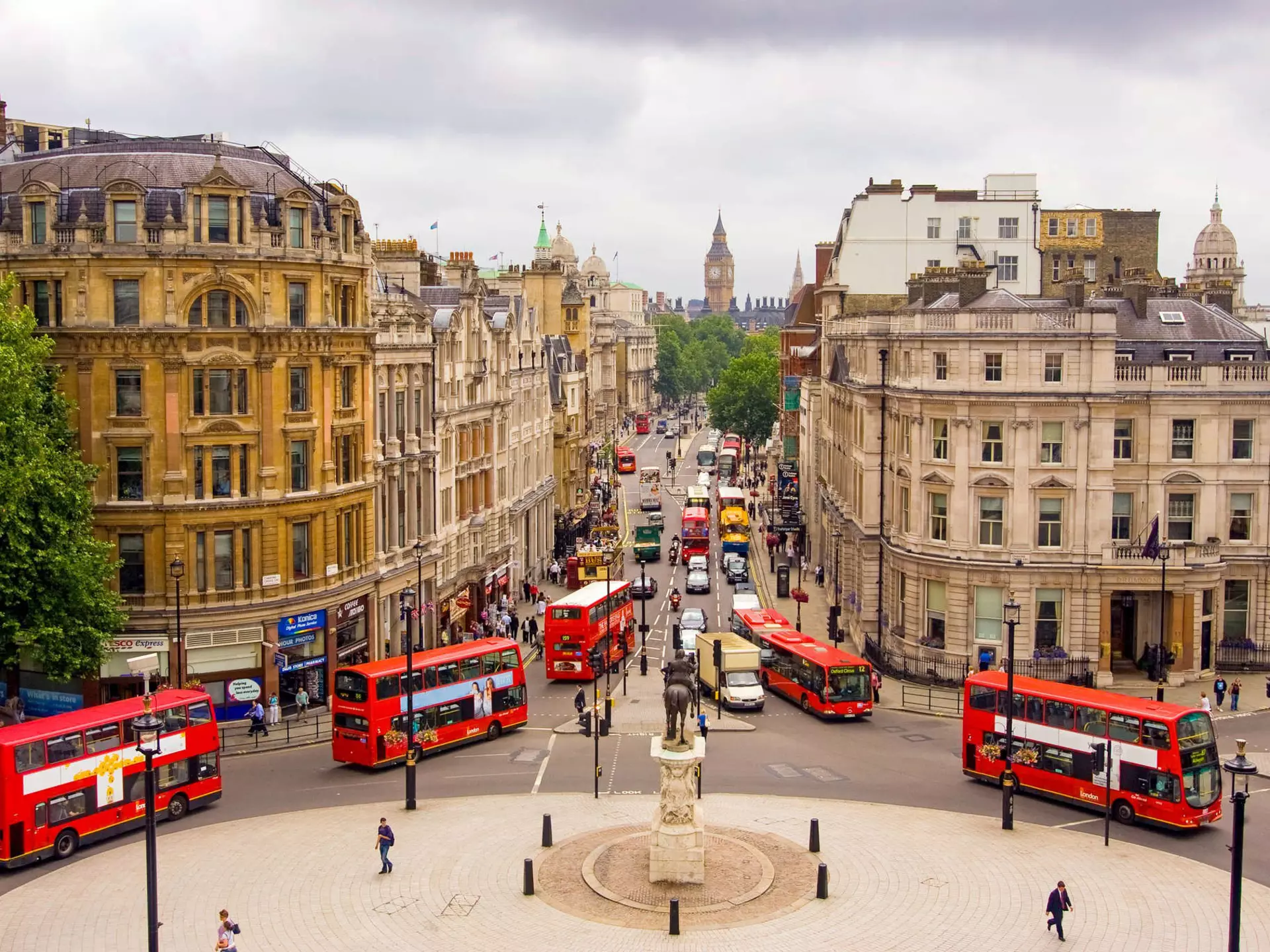 View of Trafalgar Square in London, UK.