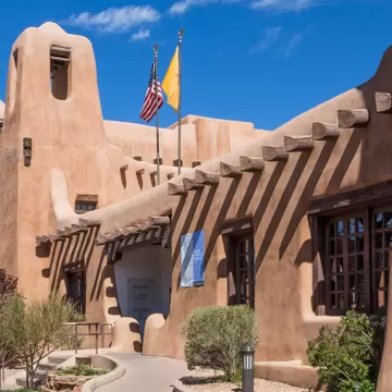 SANTA FE, NEW MEXICO, USA, April, 4, 2014: Exterior view of the New Mexico Museum of Art, downtown, Santa Fe, New Mexico