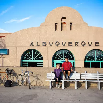 A pair of cyclists take a break in Albuquerque