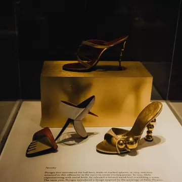 Close-up of the André Perugia exhibit at Bata Shoe Museum in Toronto, Canada.
