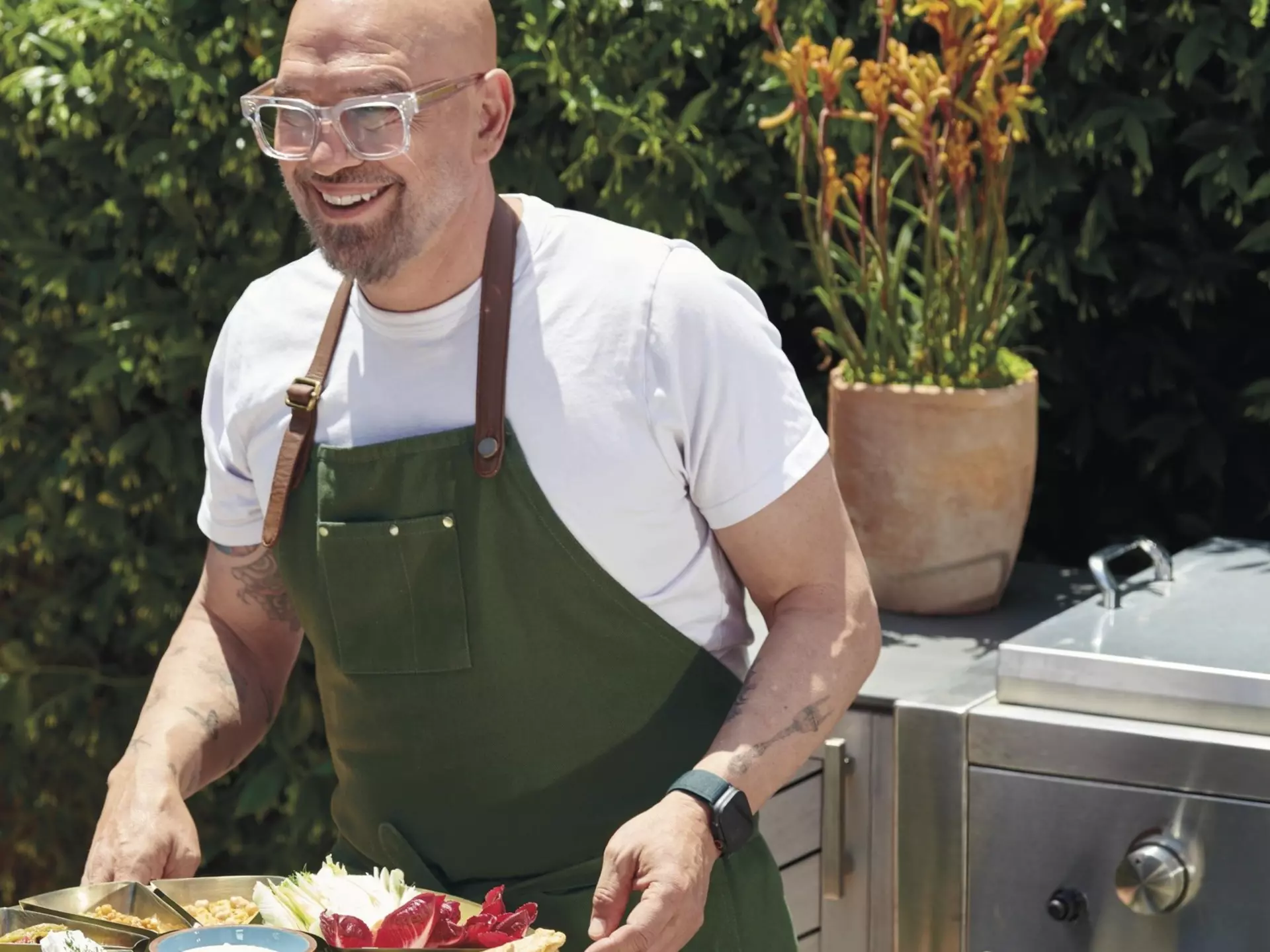 Chef Michael Symon in action. Frontgate x Chef Symon Collection