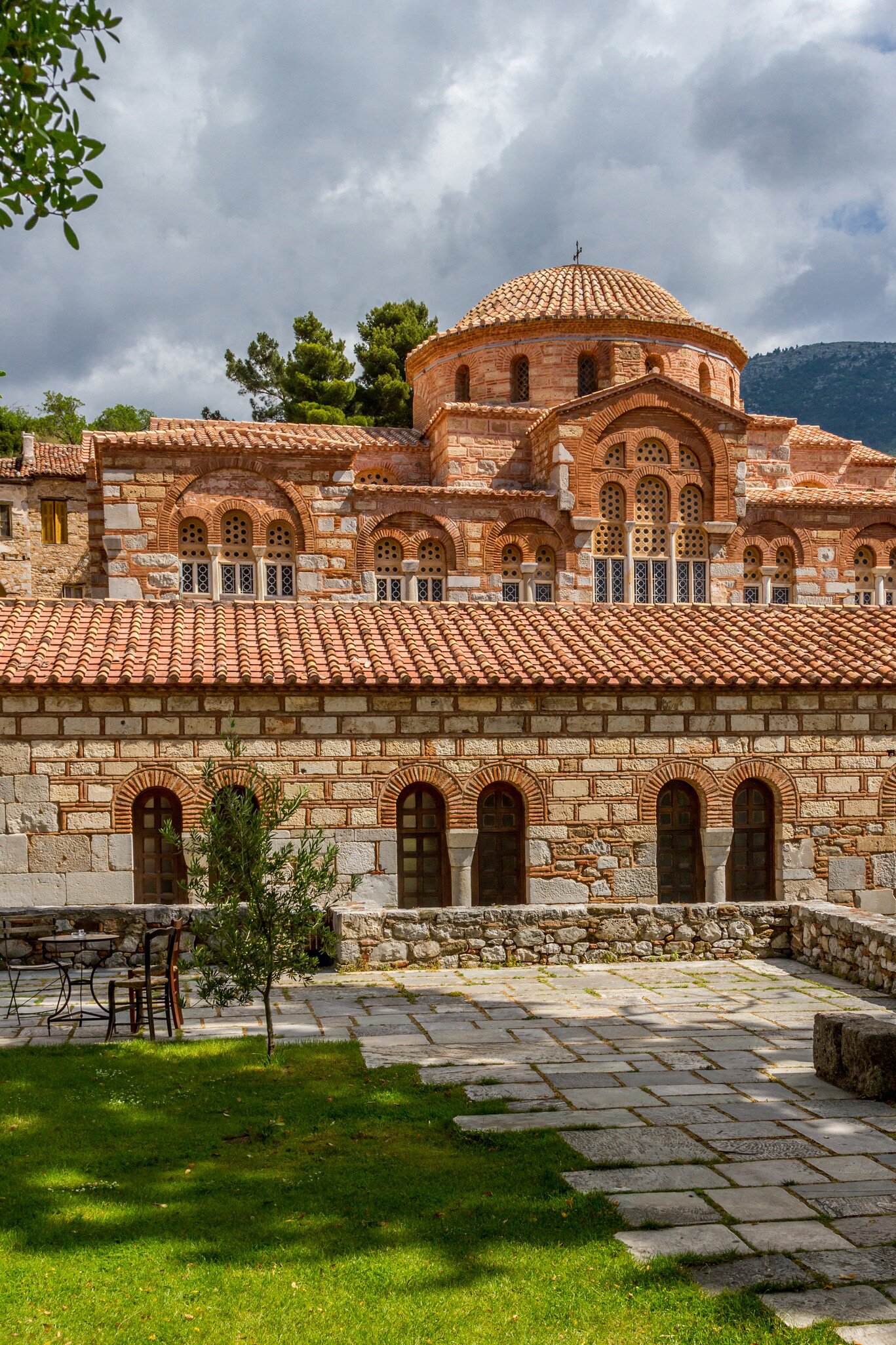 Exterior view of Moni Osios Loukas in Greece.