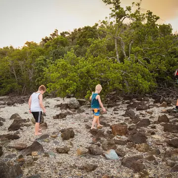 Airlie Beach, Queensland Australia - September 19 2019 : Father and two son's adventuring on Coral Beach in The Whitsundays; Shutterstock ID 1574598139; your: Sloane Tucker; gl: 65050; netsuite: Online Editorial; full: destination