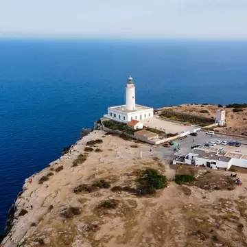 View of the Far de Sa Mola, a lighthouse on the island of Formentera in Spain.