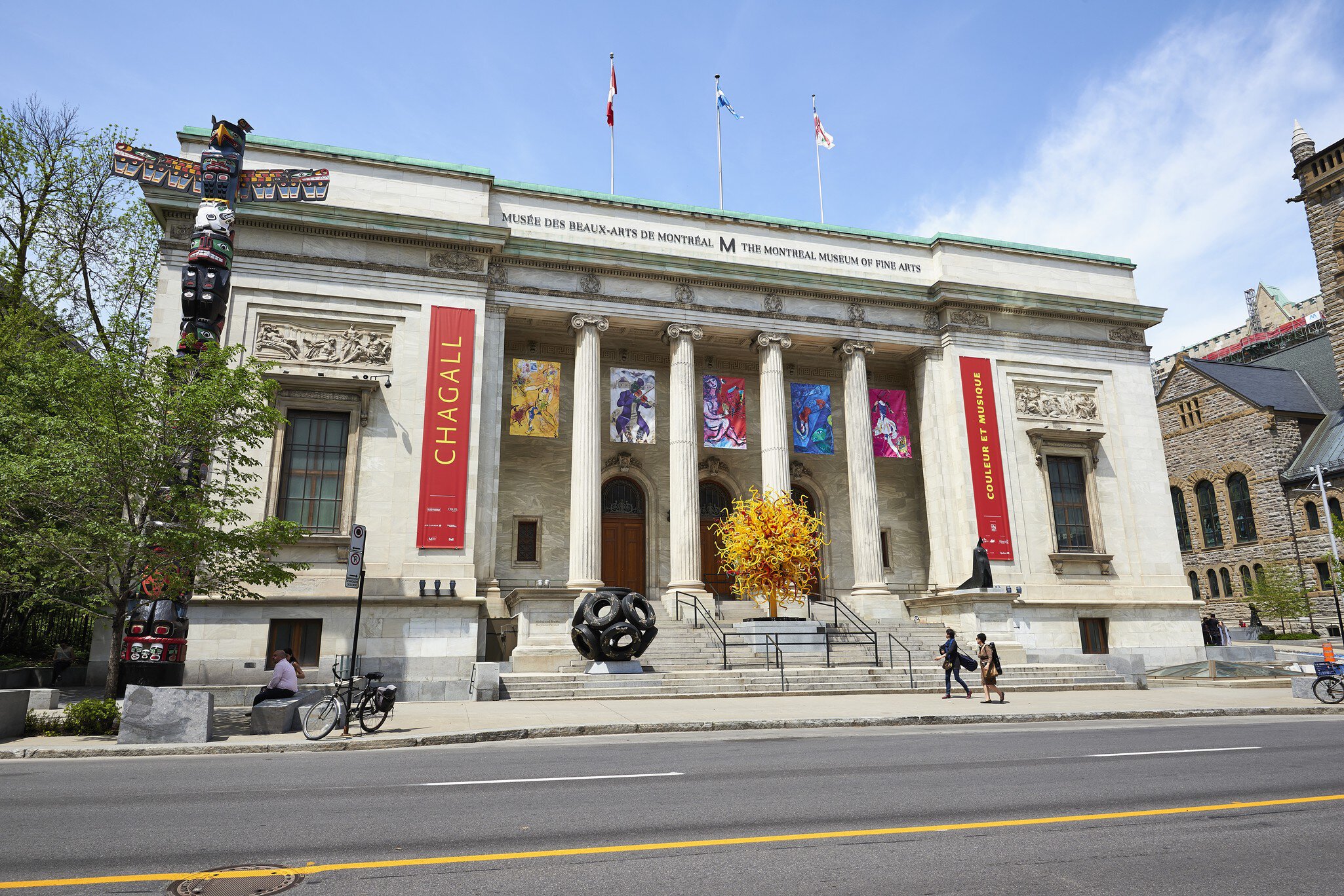 Montreal, Quebec, Canada - 18 May 2017: Sherbrooke Street West with the Facade of the Montreal Museum of Fine Art.