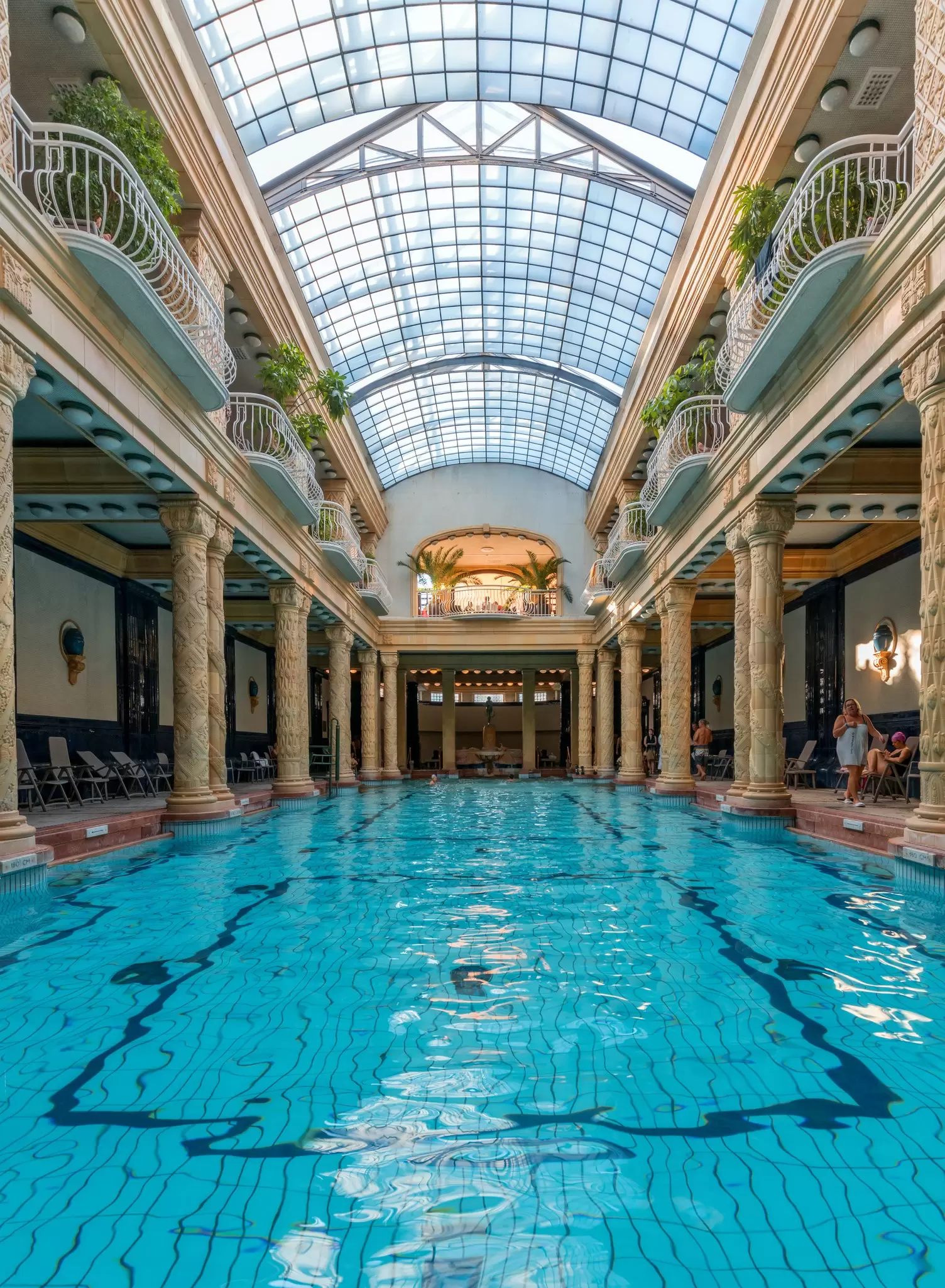 View of the interior swimming pool at the Gellért Baths in Budapest, Hungary.