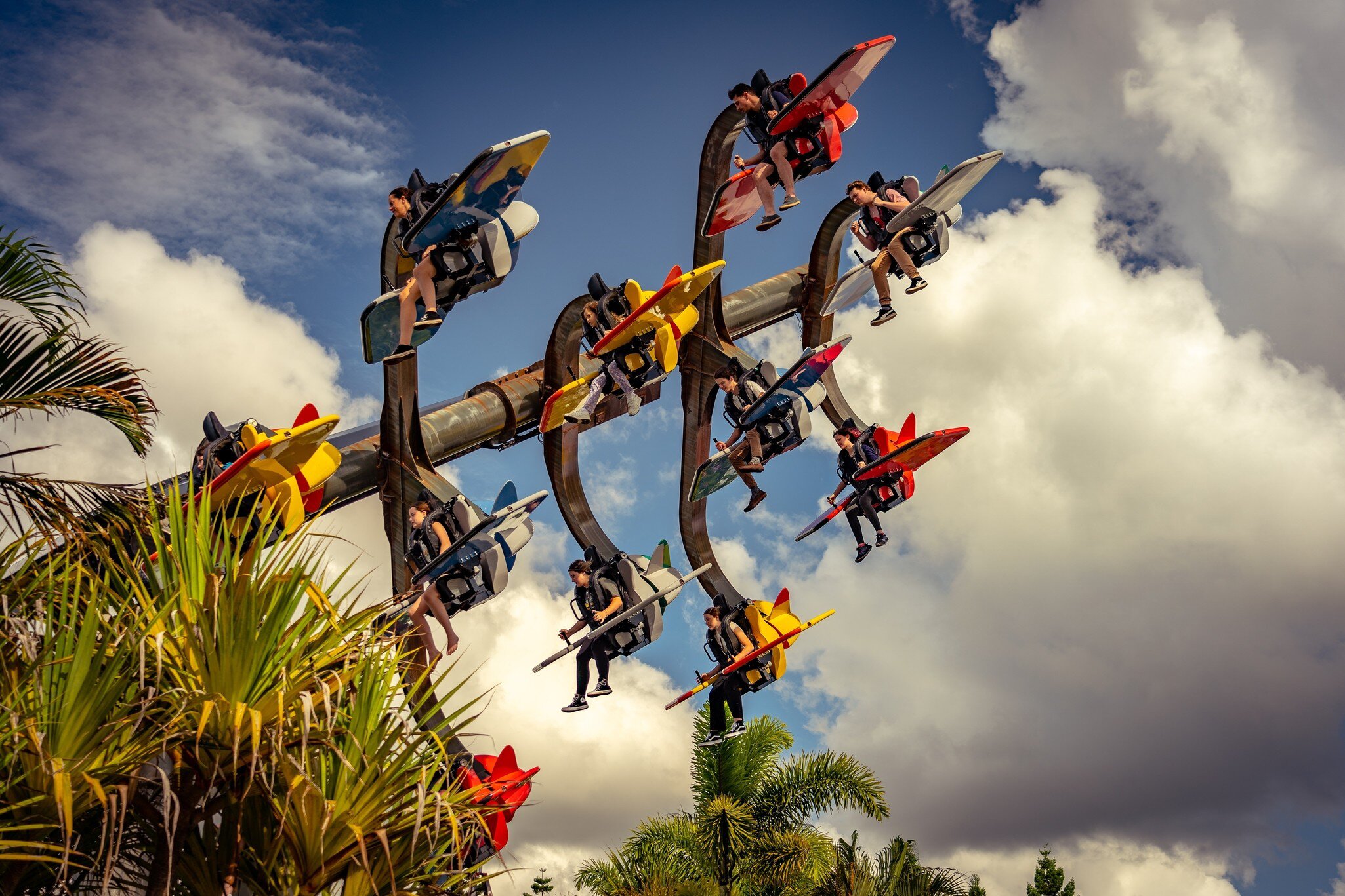 Gold Coast, Queensland, Australia. Tailspin thrill ride at Dreamworld theme park.
