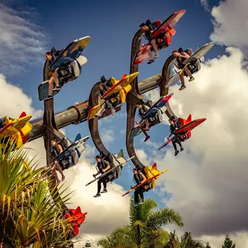 Gold Coast, Queensland, Australia. Tailspin thrill ride at Dreamworld theme park.