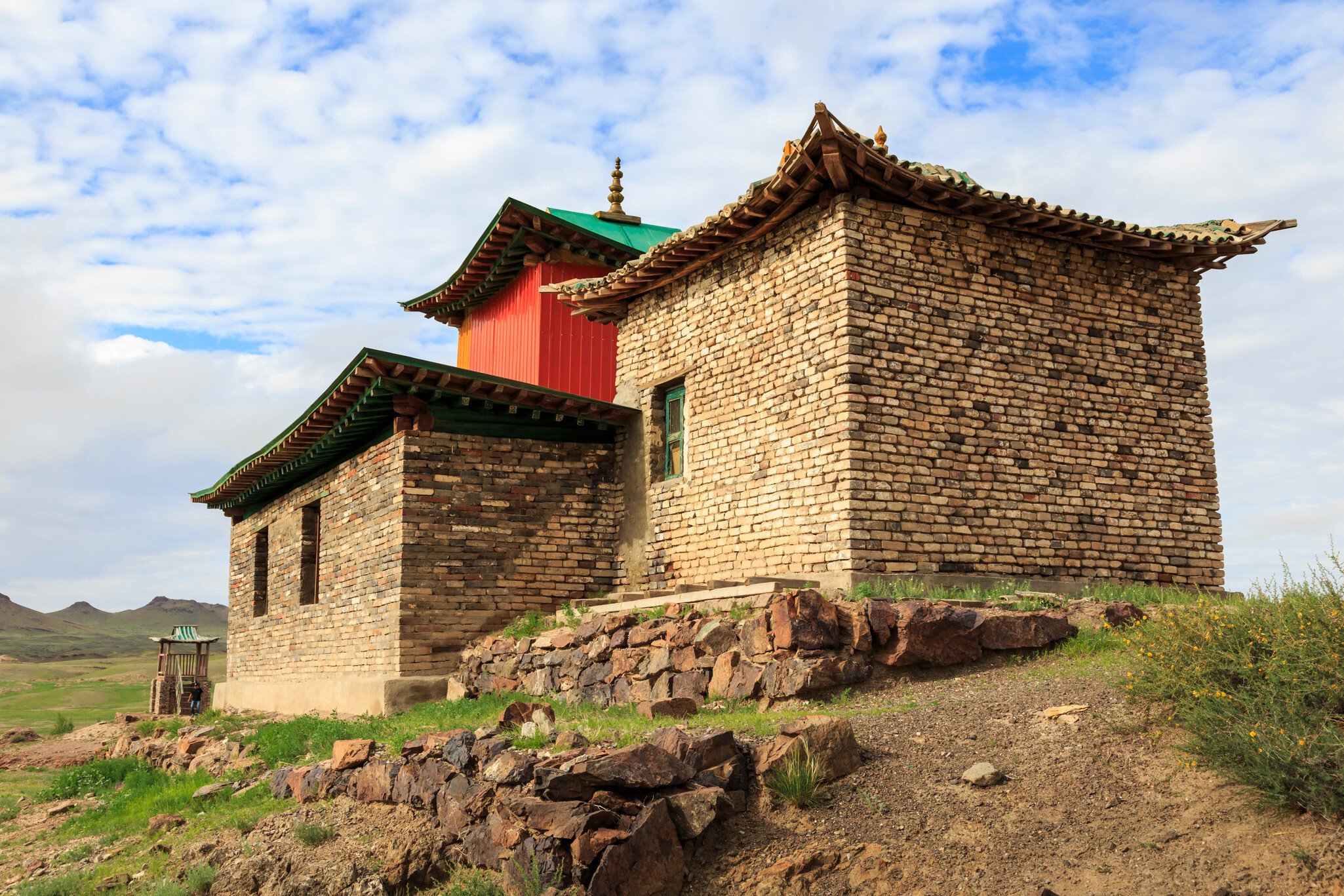 Ongiin Khiid, Saikhan Ovoo, Mongolia - 07 19 15: Buddhist Ongiin Khiid temple building at the monastery ruins of Ongiin Khiid which is a tourist attraction in the remote Gobi of Mongolia; Shutterstock ID 1883979241; purchase_order: 65050; job: ; c...