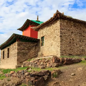 Ongiin Khiid, Saikhan Ovoo, Mongolia - 07 19 15: Buddhist Ongiin Khiid temple building at the monastery ruins of Ongiin Khiid which is a tourist attraction in the remote Gobi of Mongolia; Shutterstock ID 1883979241; purchase_order: 65050; job: ; c...