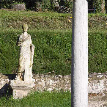 View of ruins at the archaeological site of Ancient Dion in Northern Greece.
